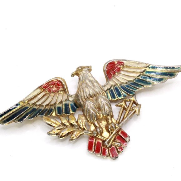Vintage Silson Jewelry WWII Patriotic White Blue Red Eagle Enamel Figural Brooch - Picture 3 of 6